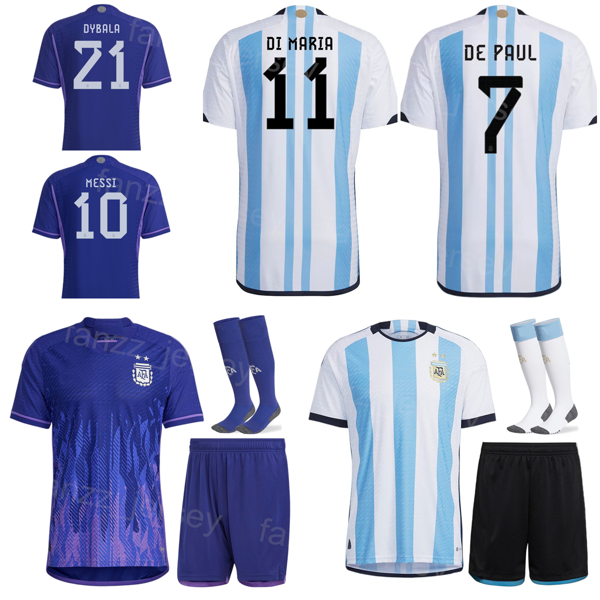 Man Kids Soccer Argentina 0 Lautaro Martinez Jerseys 22-23 World Cup LIONEL Angel Di Maria KUN AGUERO Lo Celso DYBALA Sergio Aguero Football Shirt Kits National Team, Men with patch
