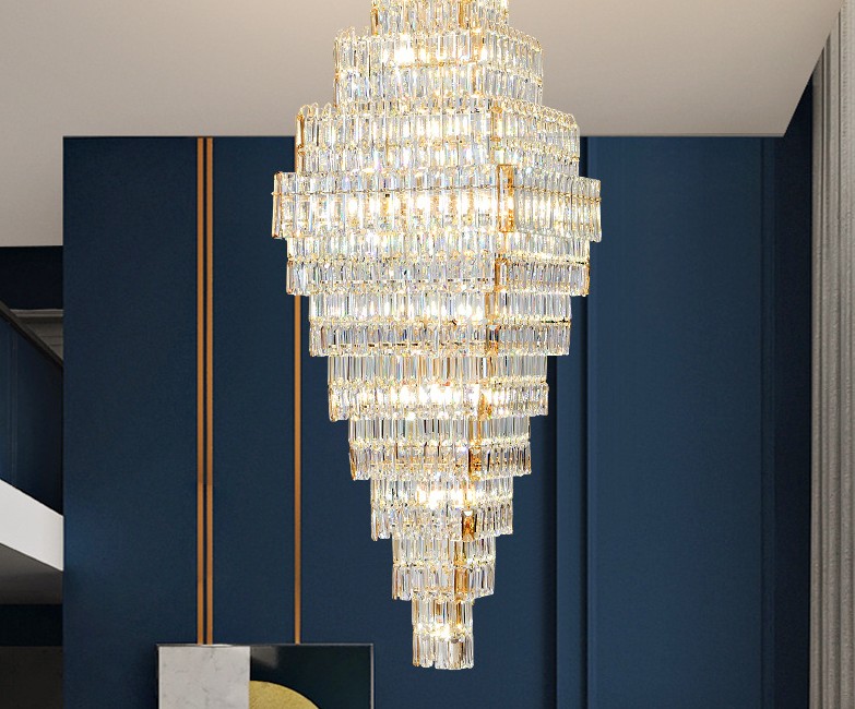 New Chandeliers Villa Duplex Loft Stairs Living Room Hall Crystal Large Chandelier Sales Department Hollow Pick Empty Pendant Light