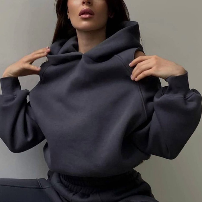 Women's Two Piece Pants Women 2 Piece Sportswear Sets Female Casual Hollow Hoodies Outfits Women's Trouser Suit Waist Elastic Sweatpants Sui
