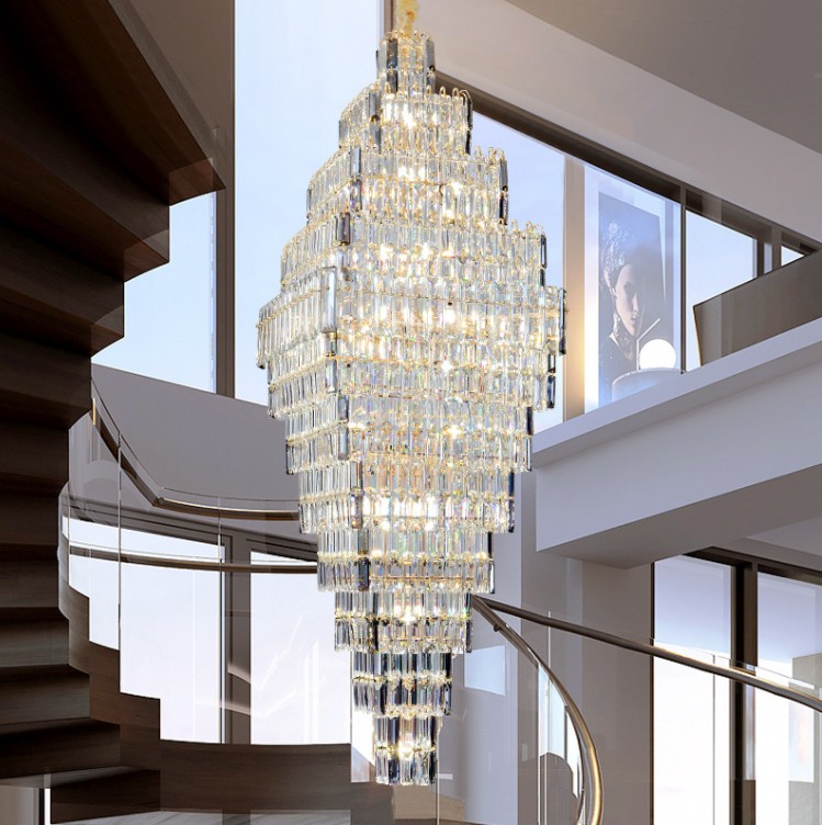 New Chandeliers Villa Duplex Loft Stairs Living Room Hall Crystal Large Chandelier Sales Department Hollow Pick Empty Pendant Light