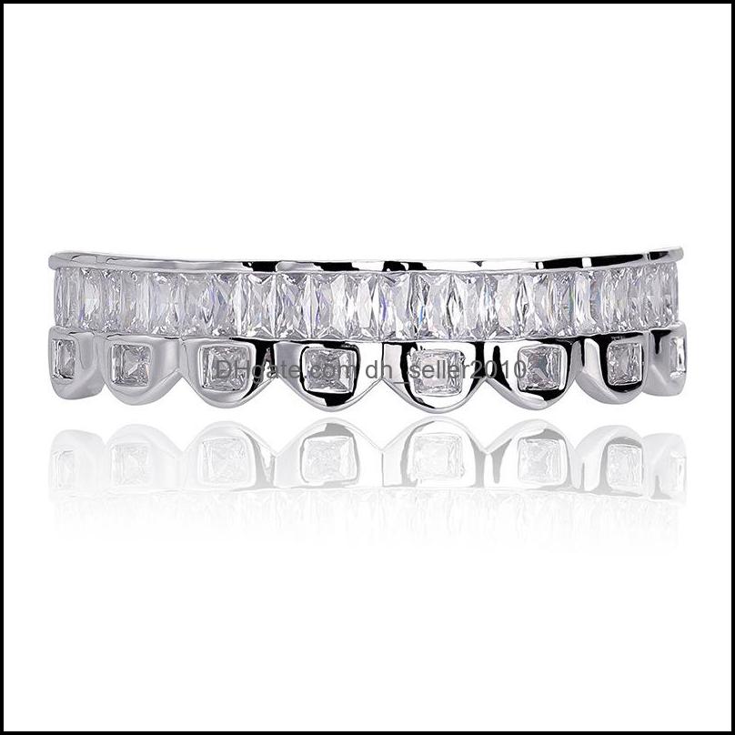 Grillz Dental Grills New Baguette Set Teeth Grillz Top Bottom Sier Color Grills Dental Mouth Hip Hop Fashion Jewelry Dhseller2010 Dhszq