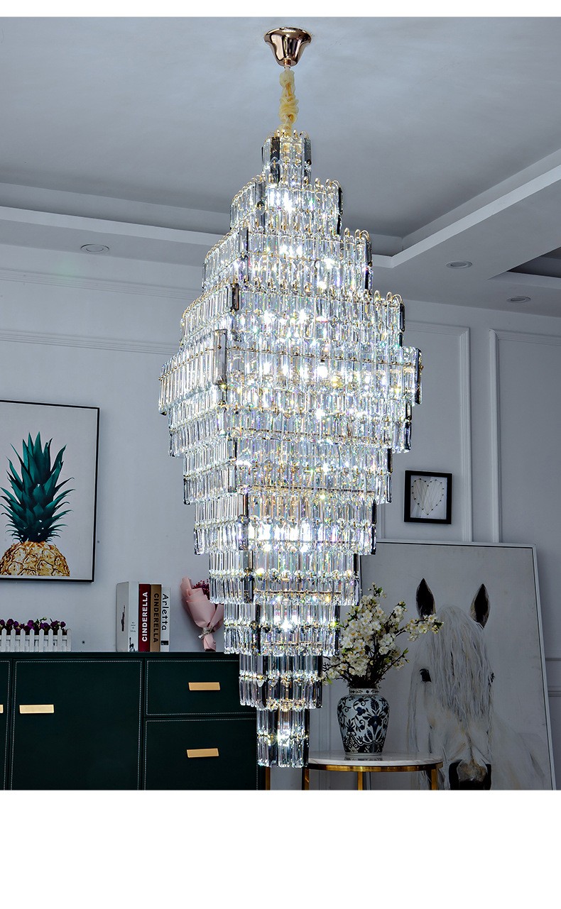 New Chandeliers Villa Duplex Loft Stairs Living Room Hall Crystal Large Chandelier Sales Department Hollow Pick Empty Pendant Light