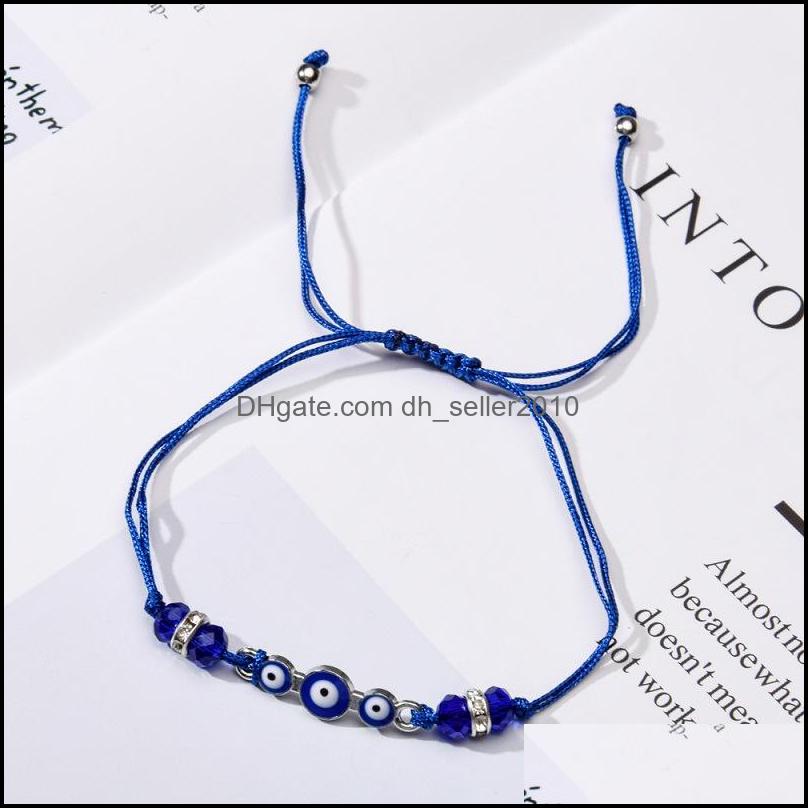 Charm Bracelets Couples Women 12Pcs/Sets Blue Turkish Evil Eye Charms Bracelets Crystal Bead Adjustable Rope Chain Ankle Dhseller2010 Dhfka