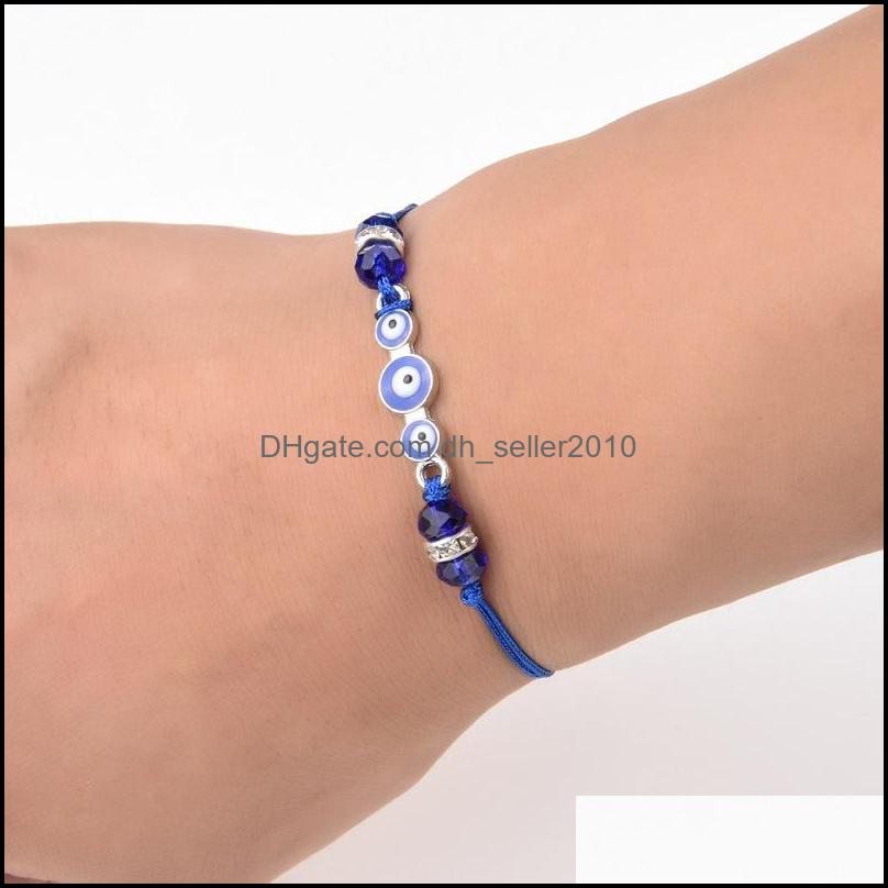 Charm Bracelets Couples Women 12Pcs/Sets Blue Turkish Evil Eye Charms Bracelets Crystal Bead Adjustable Rope Chain Ankle Dhseller2010 Dhfka