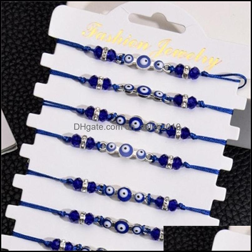 Charm Bracelets Couples Women 12Pcs/Sets Blue Turkish Evil Eye Charms Bracelets Crystal Bead Adjustable Rope Chain Ankle Dhseller2010 Dhfka