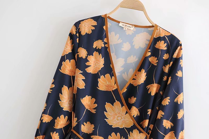 Casual Dresses Women V Neck Long Sexy High Quality Vintage Boho Full Sleeve Floral Print Chic Party Sashes Adjustable SL098 220916