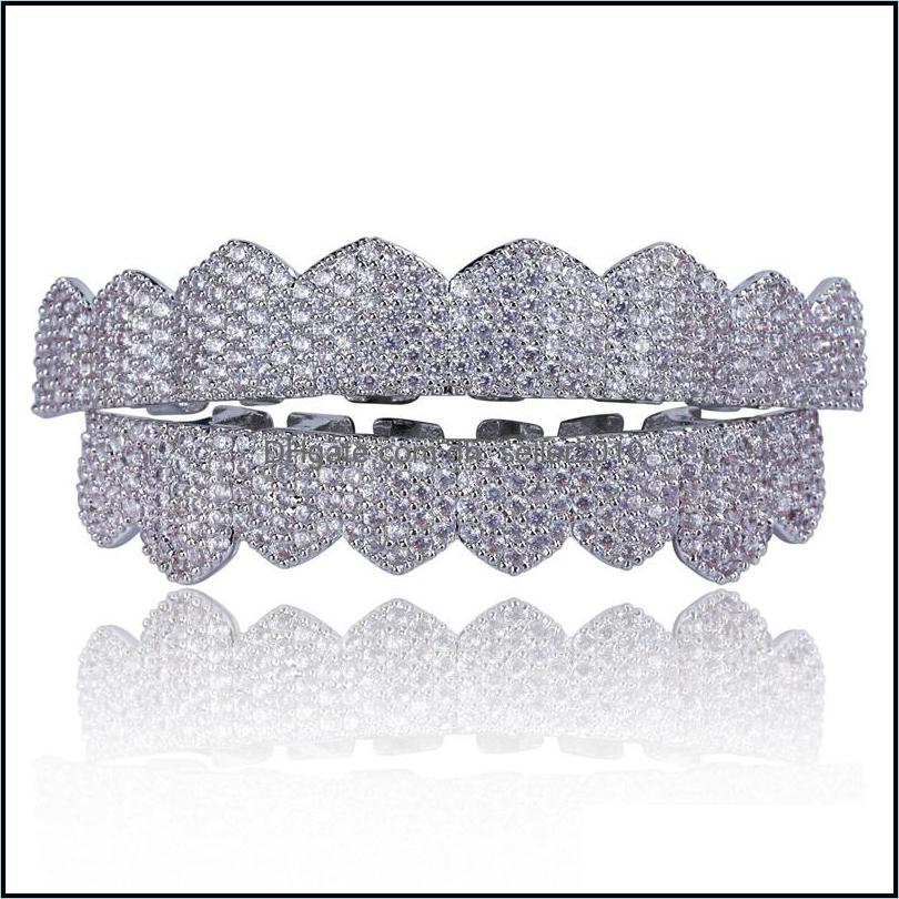 Grillz Dental Grills Micro Pave Cubic Zirconia Sier Gold Color Teeth Grills Hiphop Rocker Halloween Iced Out Caps Top B Dhseller2010 Dhdh6