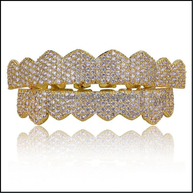 Grillz Dental Grills Micro Pave Cubic Zirconia Sier Gold Color Teeth Grills Hiphop Rocker Halloween Iced Out Caps Top B Dhseller2010 Dhdh6