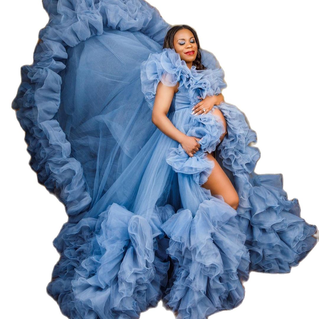 Elegant Puffy Maternity Prom Dress Sleeveless Women Robe Photo Shoot Tiered Nightwear Gown For Photography Custom Made