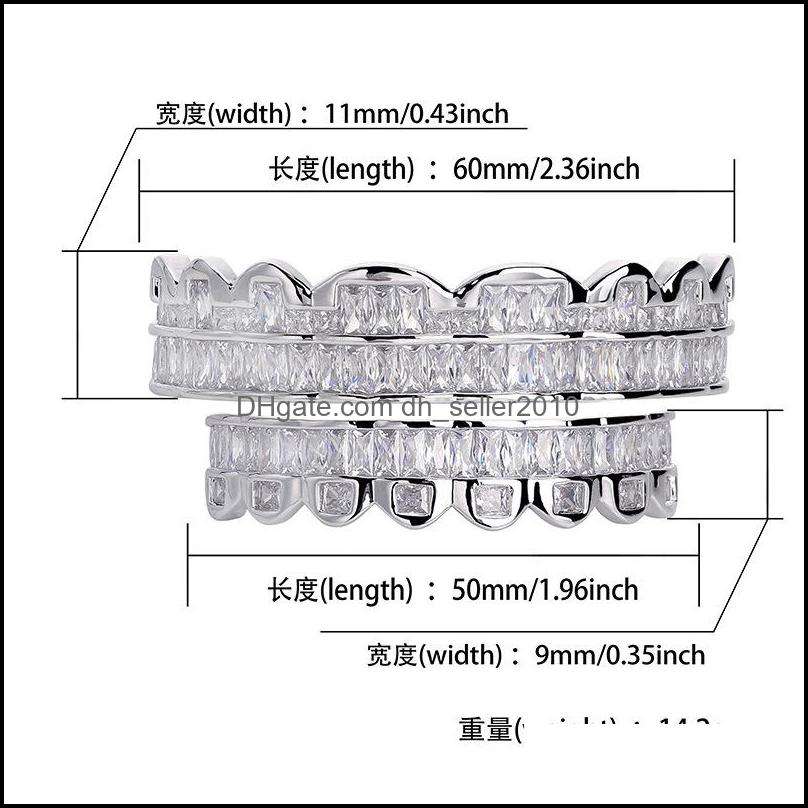 Grillz Dental Grills New Baguette Set Teeth Grillz Top Bottom Sier Color Grills Dental Mouth Hip Hop Fashion Jewelry Dhseller2010 Dhszq