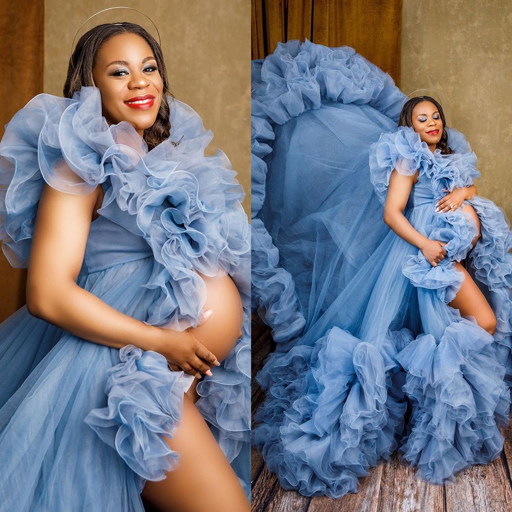 Elegant Puffy Maternity Prom Dress Sleeveless Women Robe Photo Shoot Tiered Nightwear Gown For Photography Custom Made