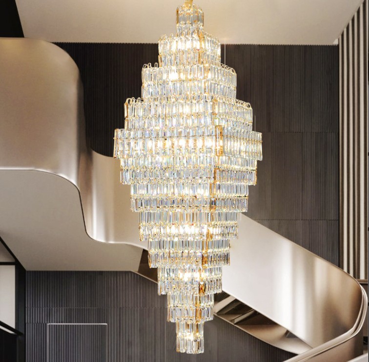 New Chandeliers Villa Duplex Loft Stairs Living Room Hall Crystal Large Chandelier Sales Department Hollow Pick Empty Pendant Light