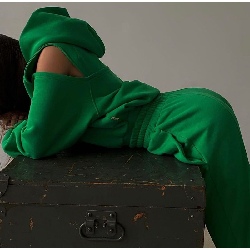 Women's Two Piece Pants Women 2 Piece Sportswear Sets Female Casual Hollow Hoodies Outfits Women's Trouser Suit Waist Elastic Sweatpants Sui