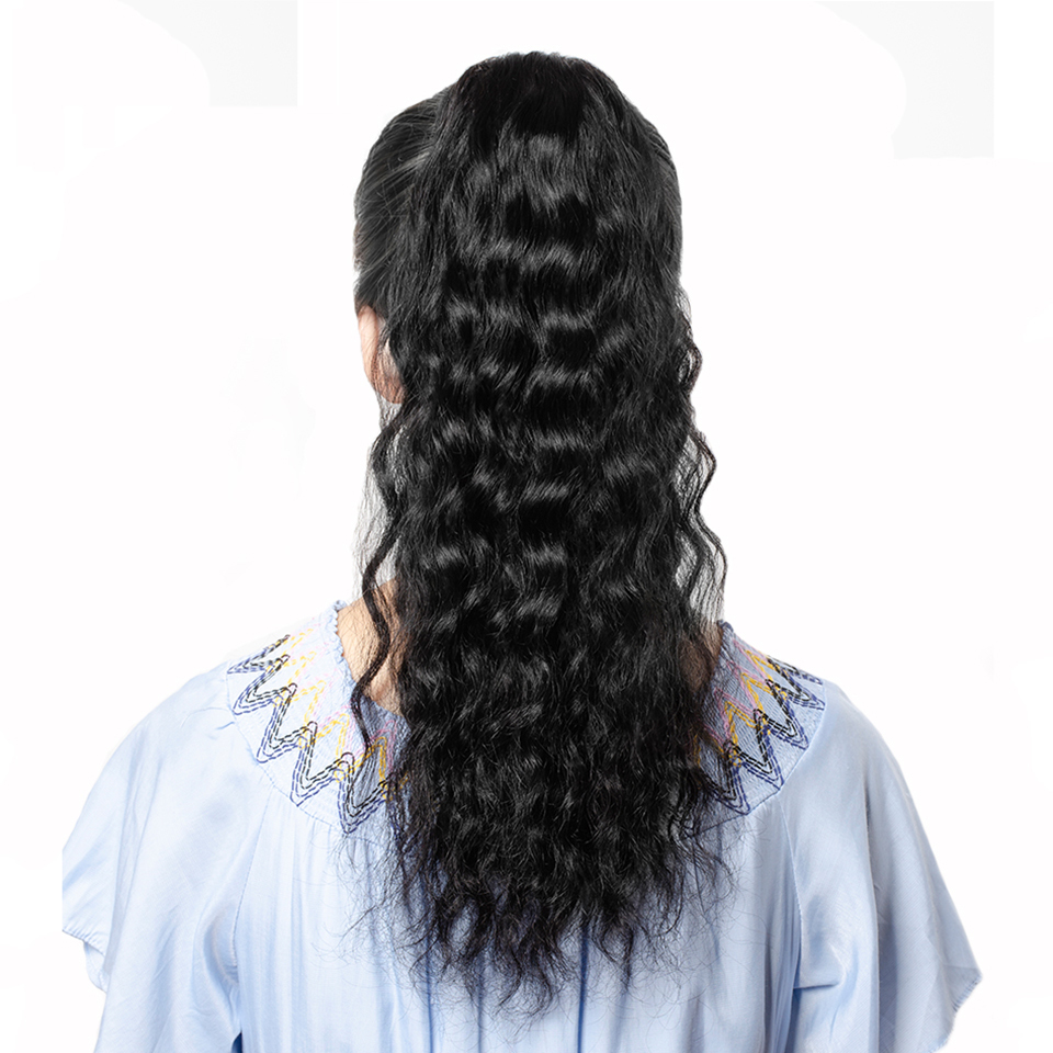 Natural Wavy Drawstring Ponytail Human Hair Brazilian Afro Clip In Extensions For Black Women Remy Natural Color Divaswigs Pony Tail 140g