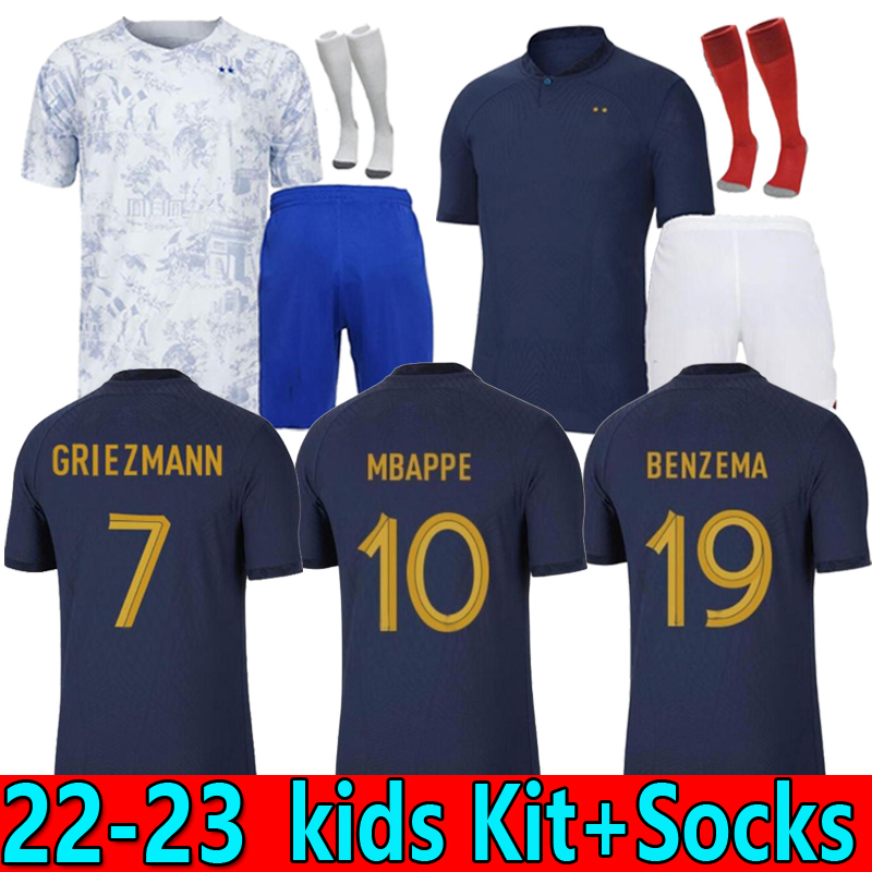 

23 BENZEMA MBAPPE GRIEZMANN soccer jersey French KANTE World POGBA cup ZIDANE GIROUD MATUIDI Kimpembe VARANE PAVARO Maillot de football shirt kids kit Set, Away kdis