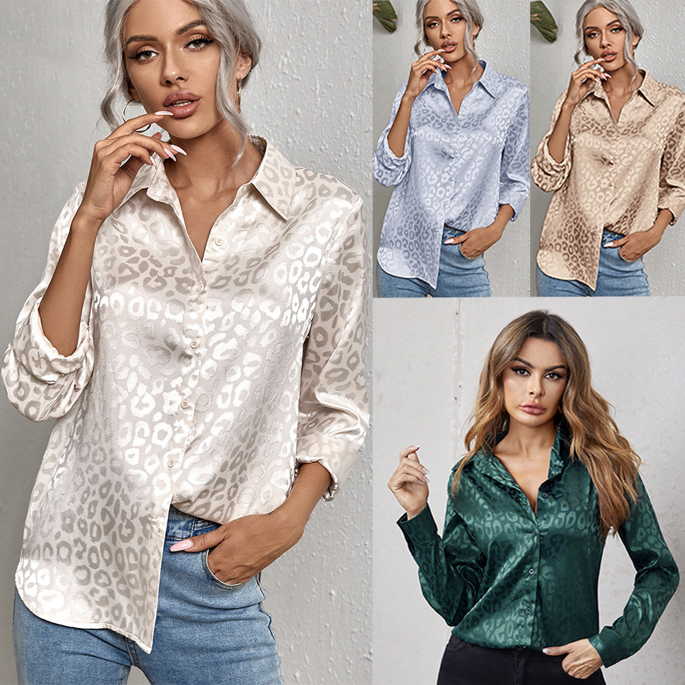 Leopard Jacquard Shirt Women' 2022 Fall New Lapel Open Button Temperament Commuter Long Sleeve Shirt, Dark green
Leopard Jacquard Shirt Women' 2022 Fall New Lapel Open Button Temperament Commuter Long Sleeve Shirt, Dark green