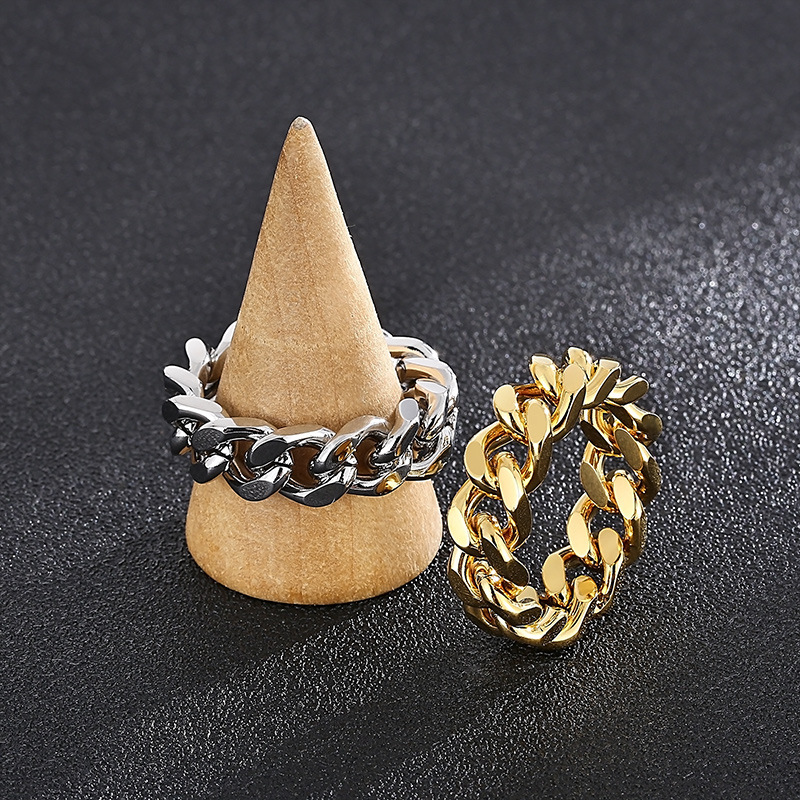 Hip Hop Stainless Steel Band Rings Cuban Link Chain Finger for Men TopBling Sports Jewelry