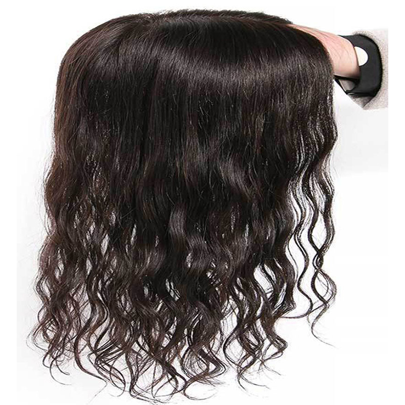 Brazilian Human Hair Clip Hair Extension 8 Inch Natural Topper Replacement hairpiece Wavy curly toupee for women 5x5inch
