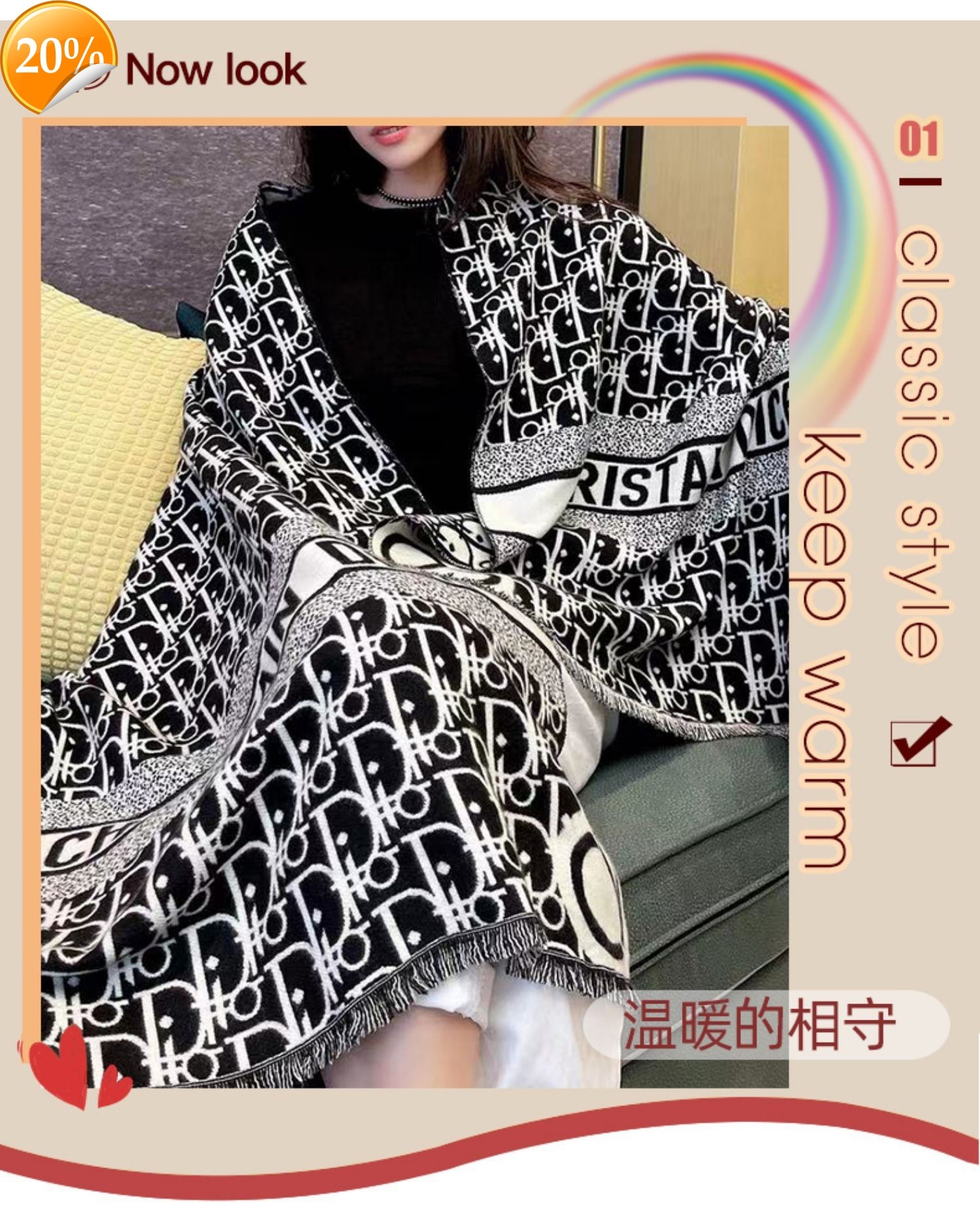 New Design Scarf d Family's Same Women's Winter Versatile Korean Imitation Cashmere Wool 2022 Warm Fashion Mother's Bib