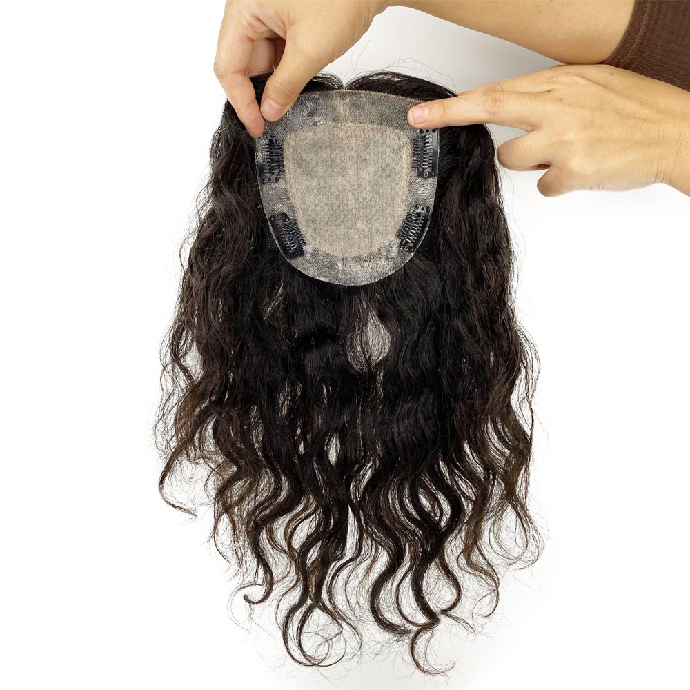 Skin Base Human Hair Topper With 4 Clips In Silk Top Virgin European Hair Toupee for Women Fine Hairpiece 15X16CM 6x6 brown black color