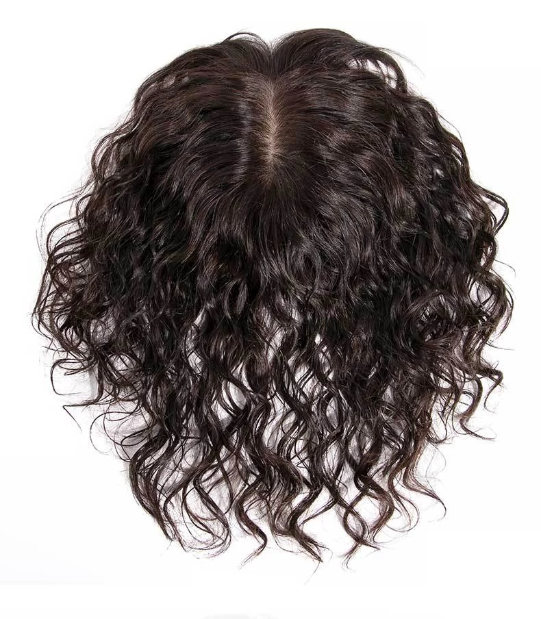 Brazilian Human Hair Clip Hair Extension 8 Inch Natural Topper Replacement hairpiece Wavy curly toupee for women 5x5inch