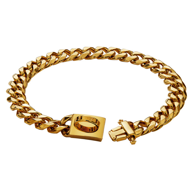 free shipping Lifetime Gold Dog Cuba Collars Walking Metal Chain Collar with Design Secure Buckle Cuban Link Strong Heavy Duty Chew Proof for Medium D