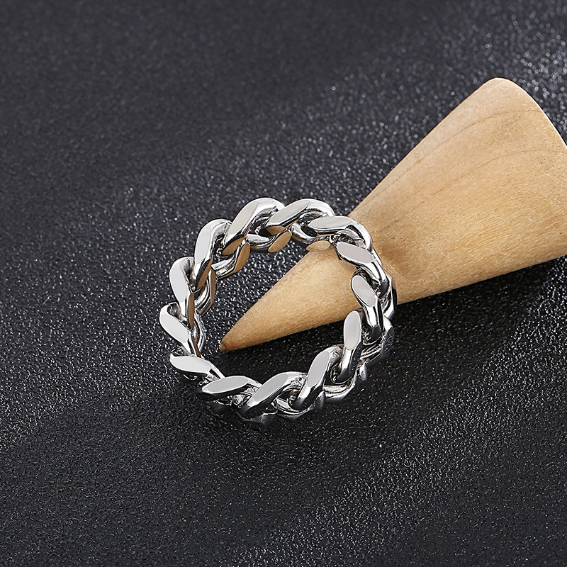Hip Hop Stainless Steel Band Rings Cuban Link Chain Finger for Men TopBling Sports Jewelry