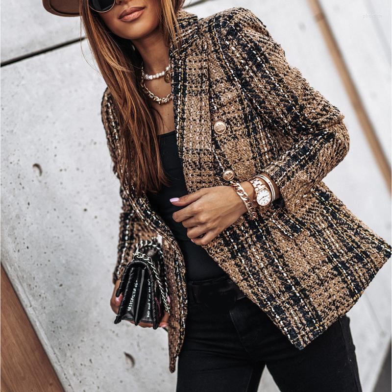 Women' Suits Women Blazers Coat Plaid Long Sleeve Double Breasted Clothes Lapel Collar Outerwear Garment Topcoat For Female Autumn, Khaki
Women' Suits Women Blazers Coat Plaid Long Sleeve Double Breasted Clothes Lapel Collar Outerwear Garment Topcoat For Female Autumn, Khaki
