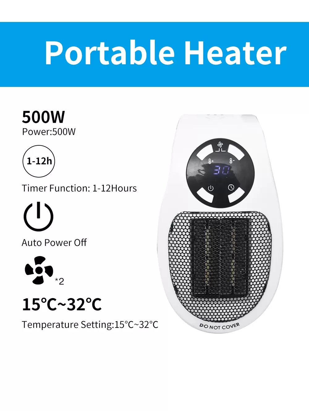 Wall-Outlet Mini Electric Air Heater Portable Space Fan Heater Desktop Household Office heat fan speed small sun heat