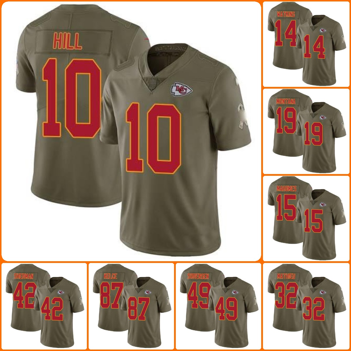 Jersey Custom Kansas''City''Chiefs''MEN WOMEN YOUTH Patrick Mahomes II Travis Kelce LeSean McCoy Limited Football Olive 2017 Salute to Service
Jersey Custom Kansas''City''Chiefs''MEN WOMEN YOUTH Patrick Mahomes II Travis Kelce LeSean McCoy Limited Football Olive 2017 Salute to Service