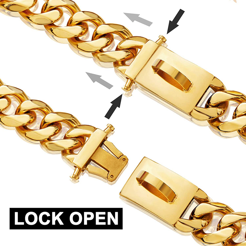 free shipping Lifetime Gold Dog Cuba Collars Walking Metal Chain Collar with Design Secure Buckle Cuban Link Strong Heavy Duty Chew Proof for Medium D