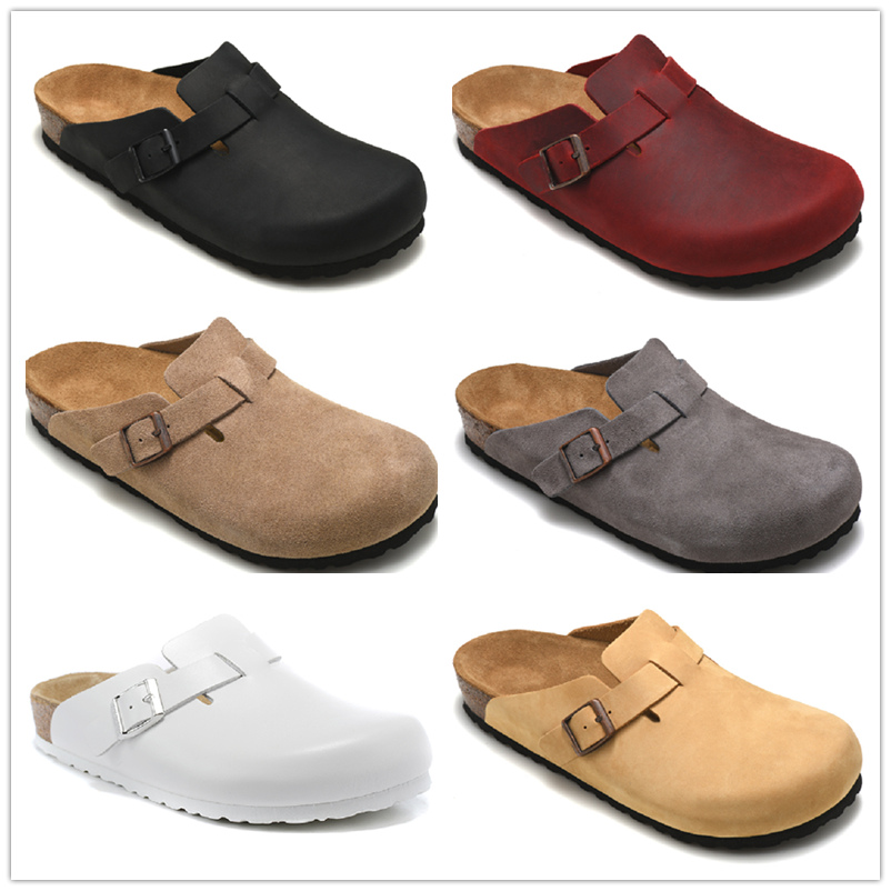 Unisex Boston Cork Slippers Naturals Beach Sliders Sandals Casual Shoes Soft Leather Grey Felt Hombres Mujeres Outdoor Indoor Woody Buckle Strap Designer Men Women