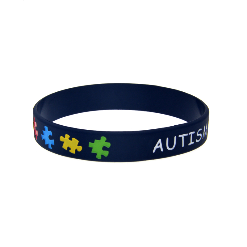 100PCS Autism Awareness Silicone Rubber Bracelet Puzzle Logo Debossed and Filled in Color for Promotion Gift