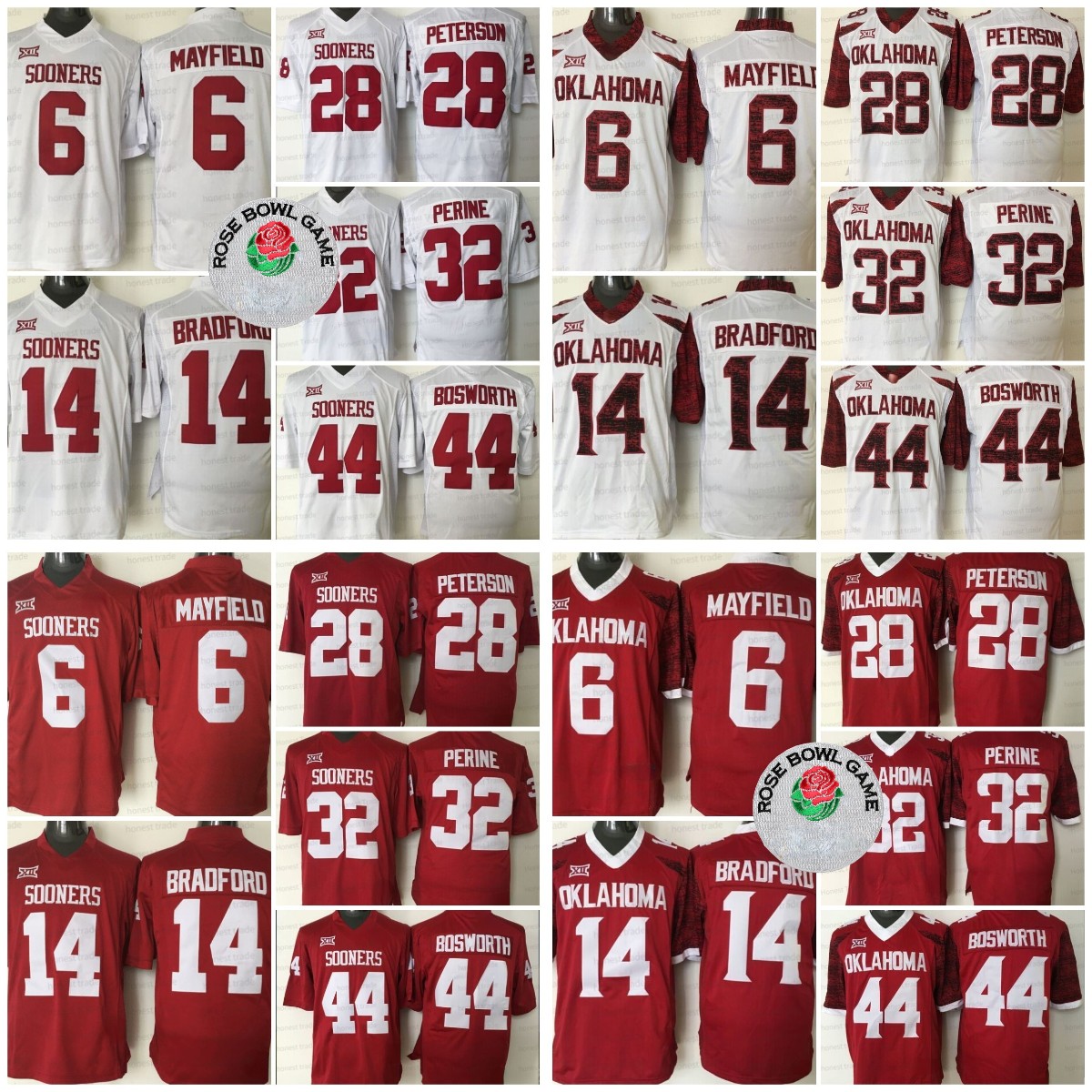 NCAA Oklahoma Sooners 28 Adrian Peterson Football Jersey 6 Baker Mayfield 44 Brian Bosworth Kyler Murray 32 Samaje Perine 14 Sam Bradford Red White Men Jersey, Men;as
NCAA Oklahoma Sooners 28 Adrian Peterson Football Jersey 6 Baker Mayfield 44 Brian Bosworth Kyler Murray 32 Samaje Perine 14 Sam Bradford Red White Men Jersey, Men;as