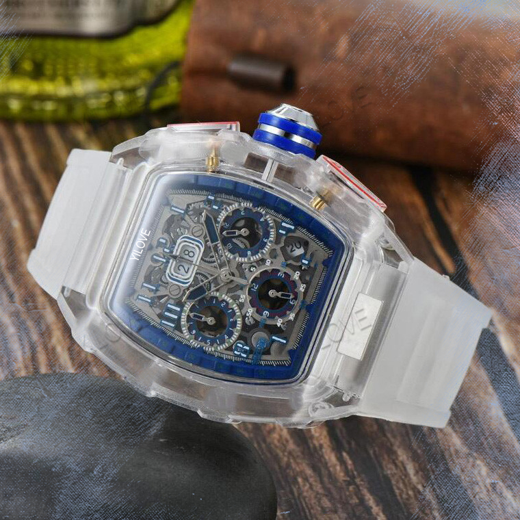 43mm Clear Case Sport Style Men's Watch Casual Simple Design Style Brand Quartz Movement Waterproof Clock Multifunctional President's Day Date Business Wristwatch