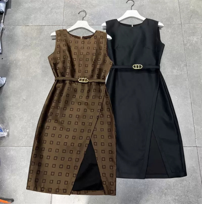 Women Silk Dress Fashion Letter Brief Classic Pattern Silm Long Split Dresses Summer Womens Clothing Sleeveless With Waistband, Brown
Women Silk Dress Fashion Letter Brief Classic Pattern Silm Long Split Dresses Summer Womens Clothing Sleeveless With Waistband, Brown