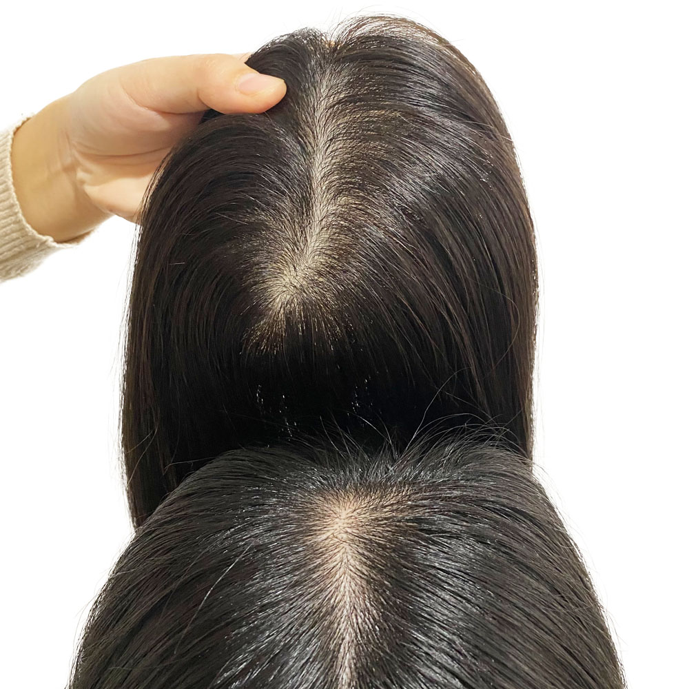 Skin Base Human Hair Topper With 4 Clips In Silk Top Virgin European Hair Toupee for Women Fine Hairpiece 15X16CM 6x6 dark or medium brown natural bla