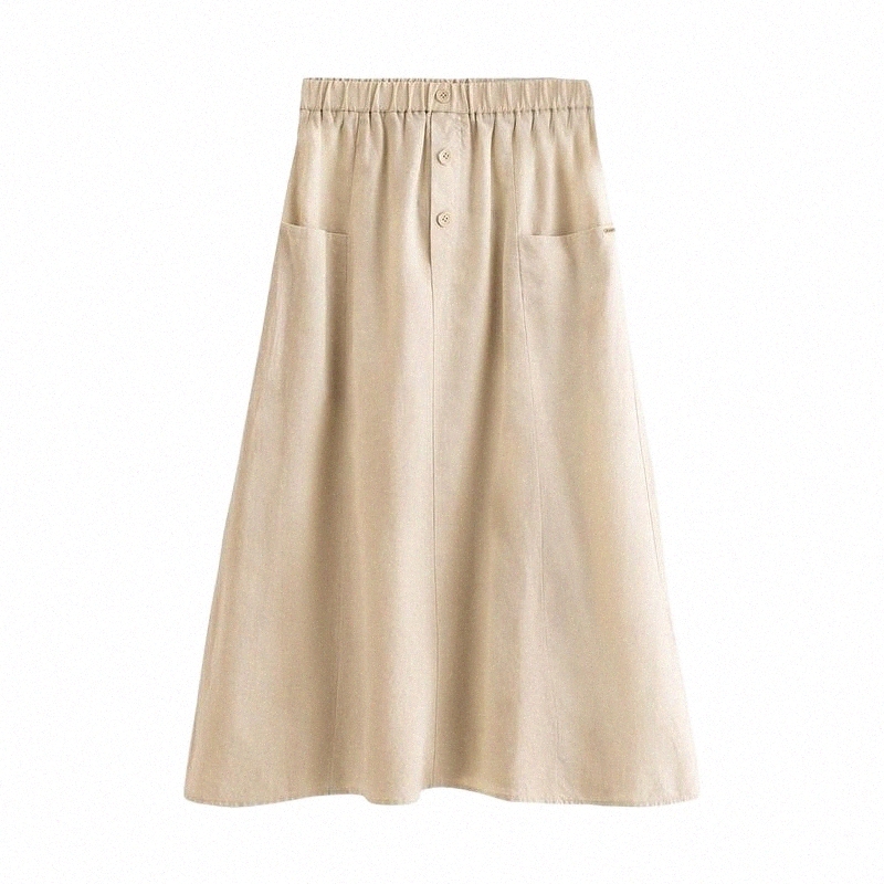 Skirts Inman Minimal Style Skirt Women Causal Summer Soft Cotton And Linen Stretchable Waist Front Decorative Button Bottom U5T9#