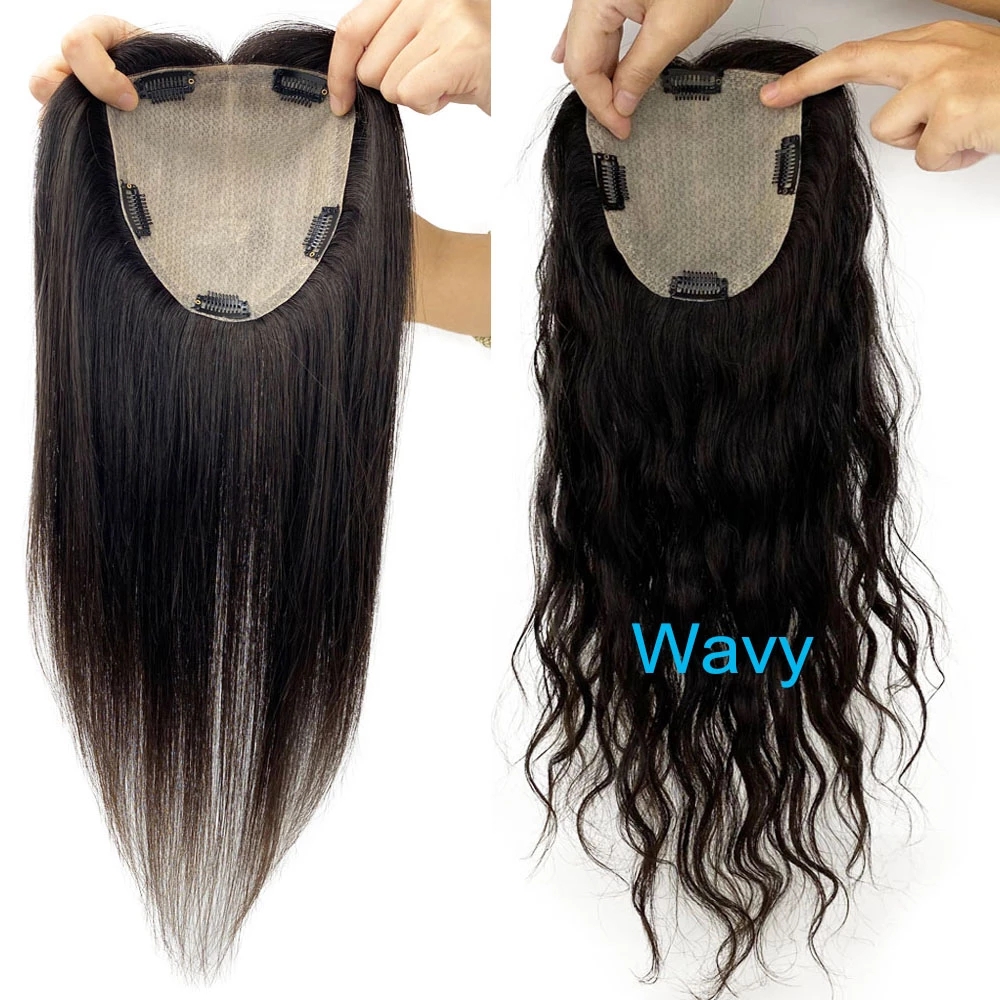 Factory wholesale Skin Base Human Hair Topper With 4 Clips In Silk Top Virgin European Hair Toupee for Women Fine Hairpiece 12X13cm 5x5inch