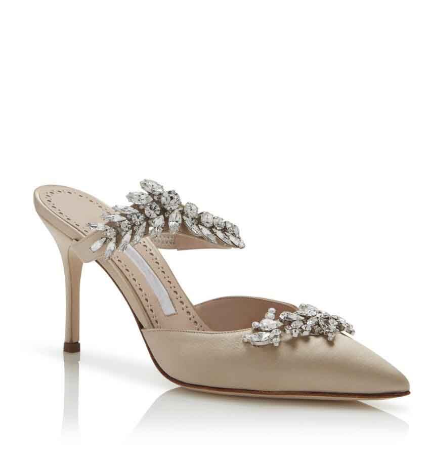 Top Luxury Summer Lurum Sandals Shoes & Slipper Satin Crystal Embellished Mules Strap Sexy Pointed Toe Lady Dress Party Stiletto High Heel