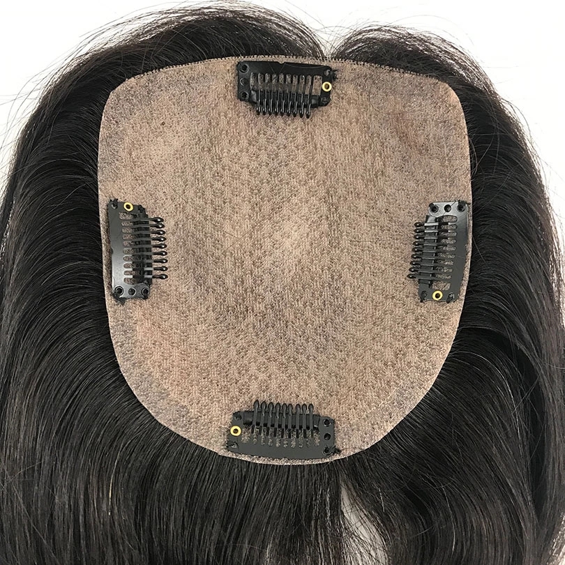 5x5inch Human Hair Topper For Women Natural Black color 100% Remy Slik Base Clip In Toupee Hairpieces 12x13cm Diva1