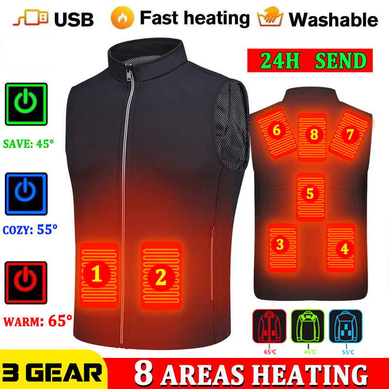 Men's Vests Men Jacket heated Winter womens Warm vest Electric Thermal Waistcoat Fish Hiking Outdoor camping Infrared USB Heated vest Jacket 2209