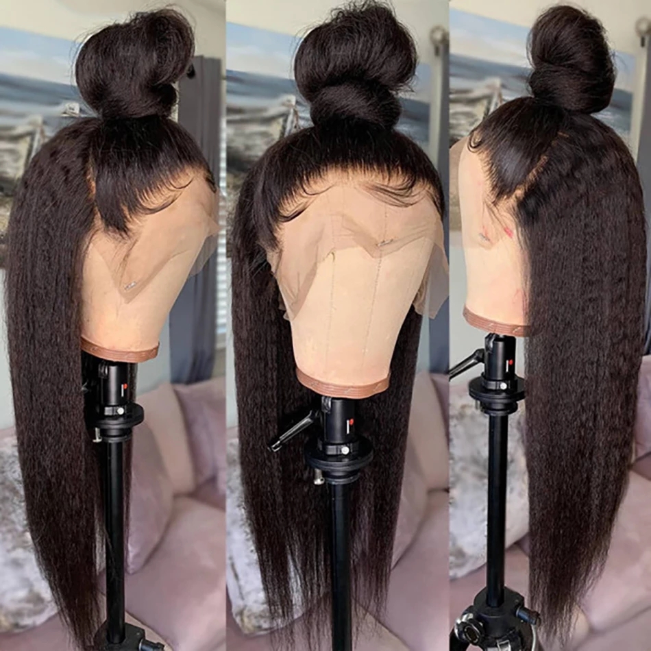 Transparent hd straight Lace Front Wig Yaki Brazilian high ponytail 360 Lace Frontal Wigs Human Hair For Women Preplucked