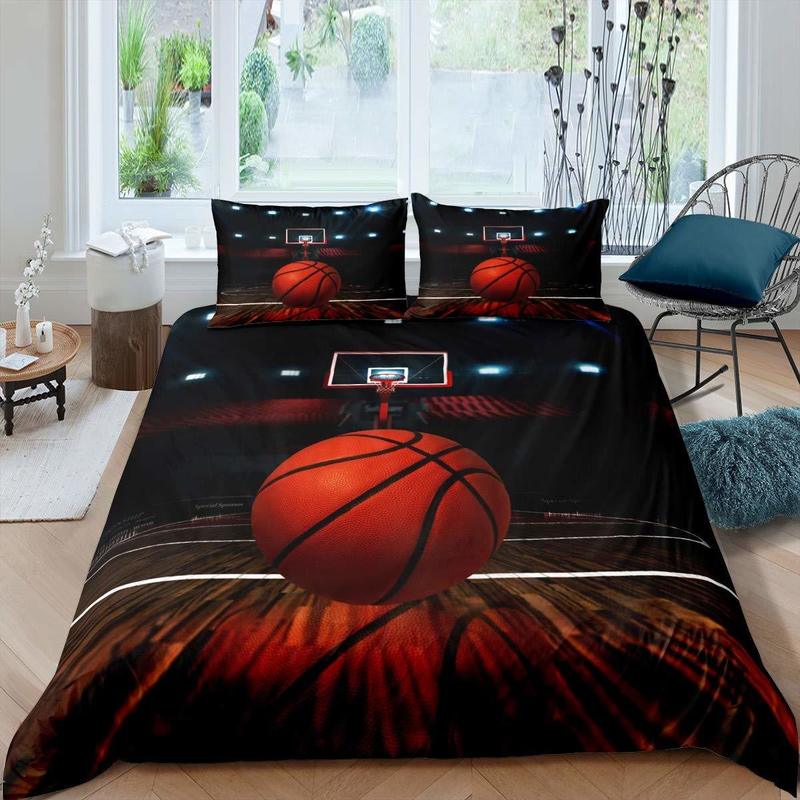 Bedding sets Basketball Duvet Cover Set Black 3D Ball Sports Theme Bedding Set Microfiber Basketball Court Competitive Games King 1163760