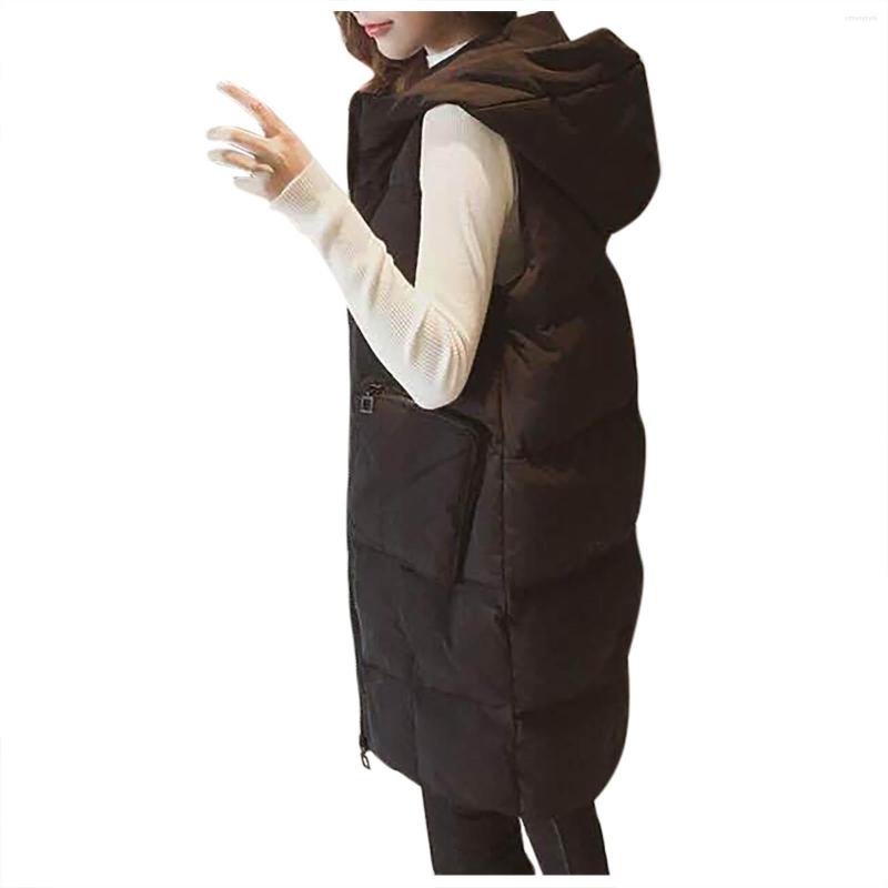 Women039s Vests Hoodie Waistcoat Vest Womens Plus Size Gilet Casual Sleeveless Black Long Jacket Coat Female Winter Outwear