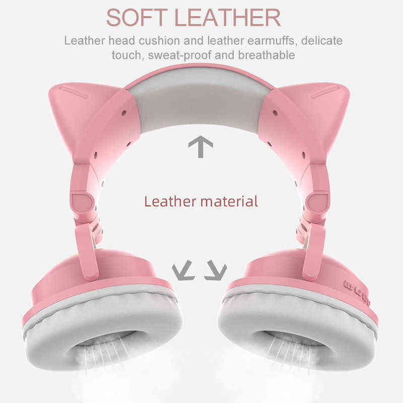 Headsets Cute Wireless Headphones Bluetooth RGB Girls Kid Gift Headset Stereo with Microphone Music Control light Cat Ear Gaming Earphone T220916