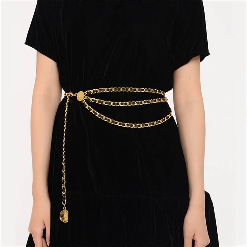 Belly Chains Amorcome Stylish Womens Gold Color Belt Multilayer Chunky Metal Black Leather High Tassel Waist Body Jewelry 220916