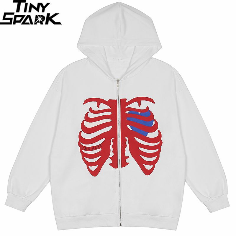 Men's Jackets Men Hip Hop Streetwear Hooded Jacket Sternum Skeleton Jacket Coat Harajuku Cotton Loose Jacket Spring Outwear Zipper Black 220919