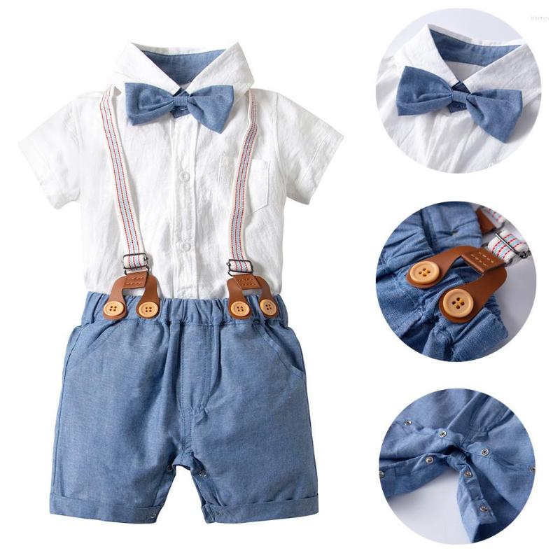 Clothing Sets Baby Boy Clothes Infant Gentleman Suit Bow Tie Shirt Suspenders Shorts Outfit Toddler Suits For Weddings Outfits