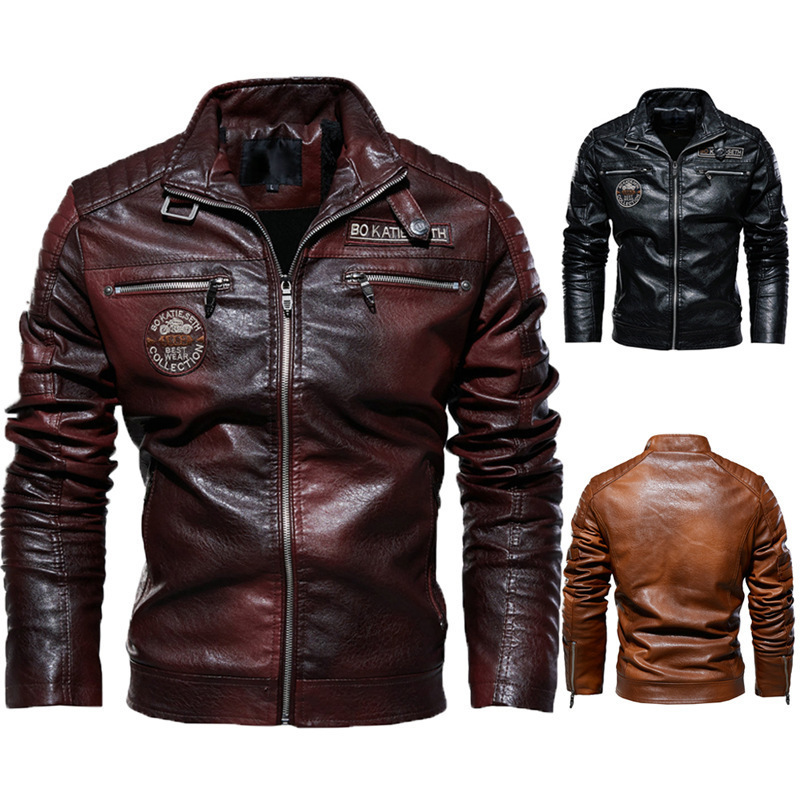 Men's Jackets Leather Jacket Men Winter Fleece Motorcycle PU Leahter Jacket Male Stand Collar Casual Windbreaker Ropa De Hombre Slim Coat 4XL 220
